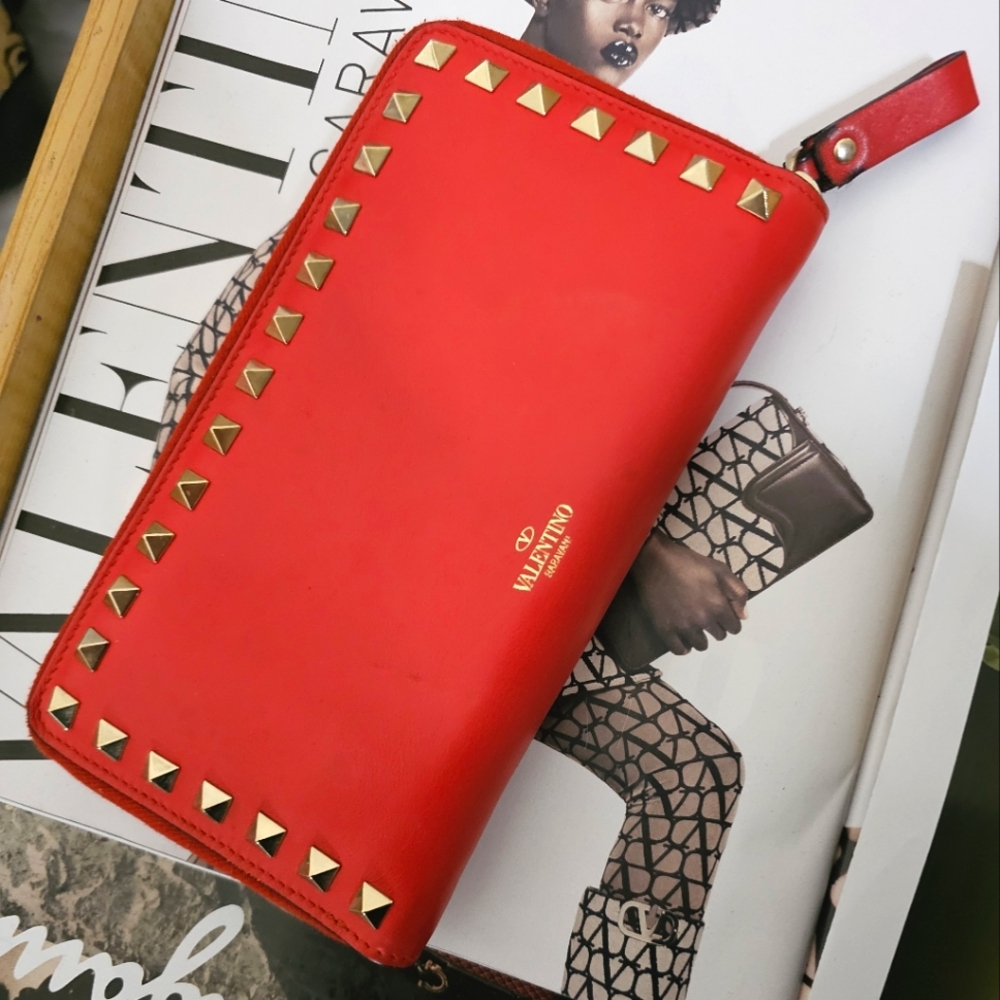 Valentino Long Rockstud Zip Around Wallet AUTHENTIC